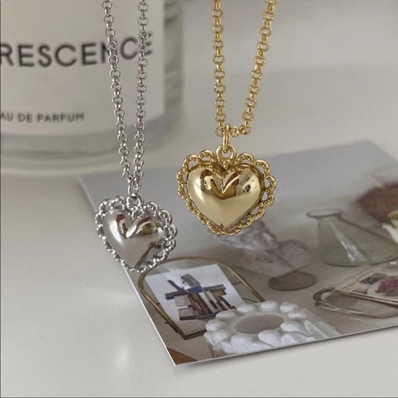 925 STERLING SILVER LACE HEART NECKLACE, NICE NECKLACE, CUTE NECKLACE - Picture 4 of 6